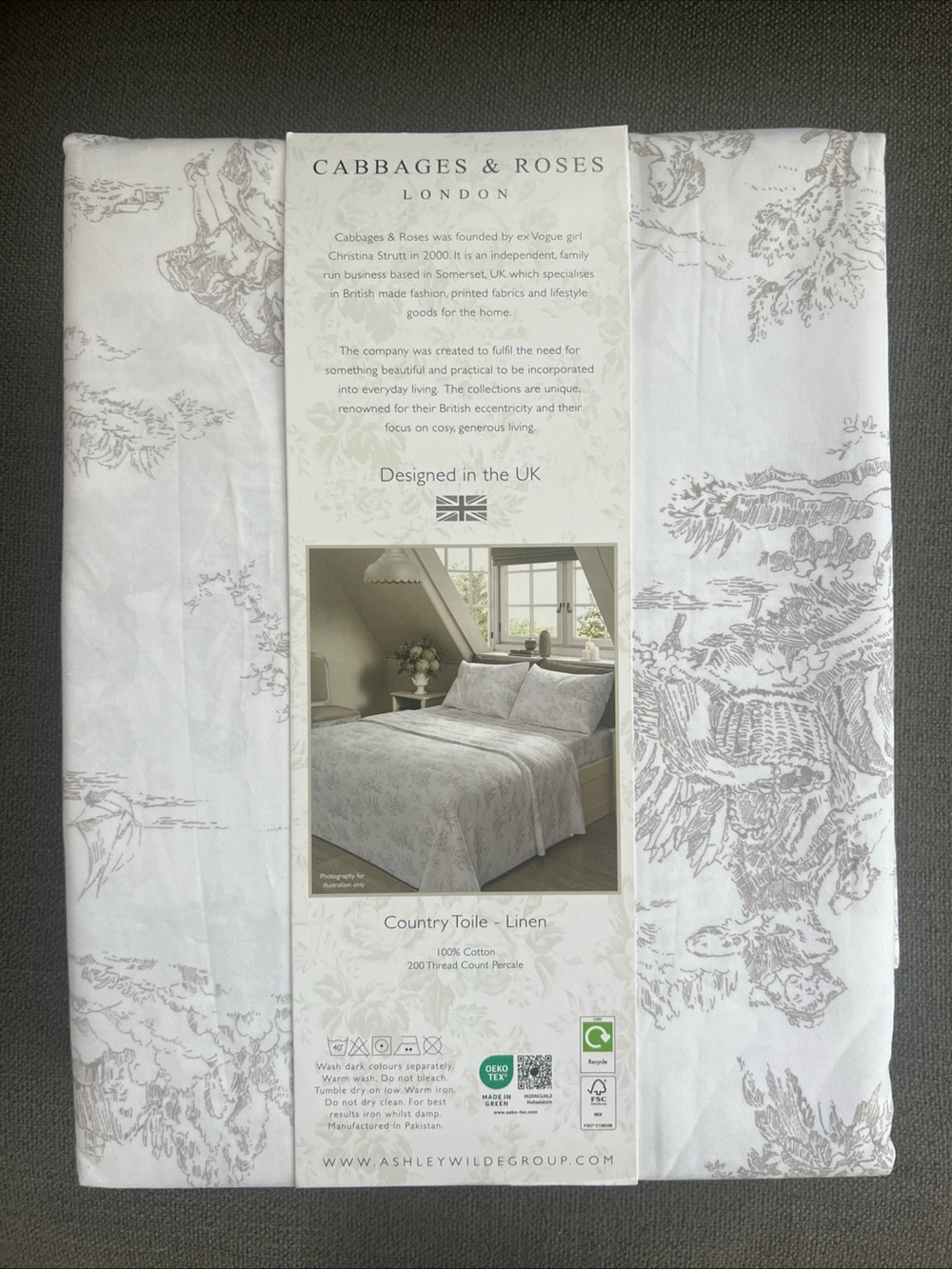 Cabbages & Roses London England Toile Linen 100% Cotton Percale Queen Sheet